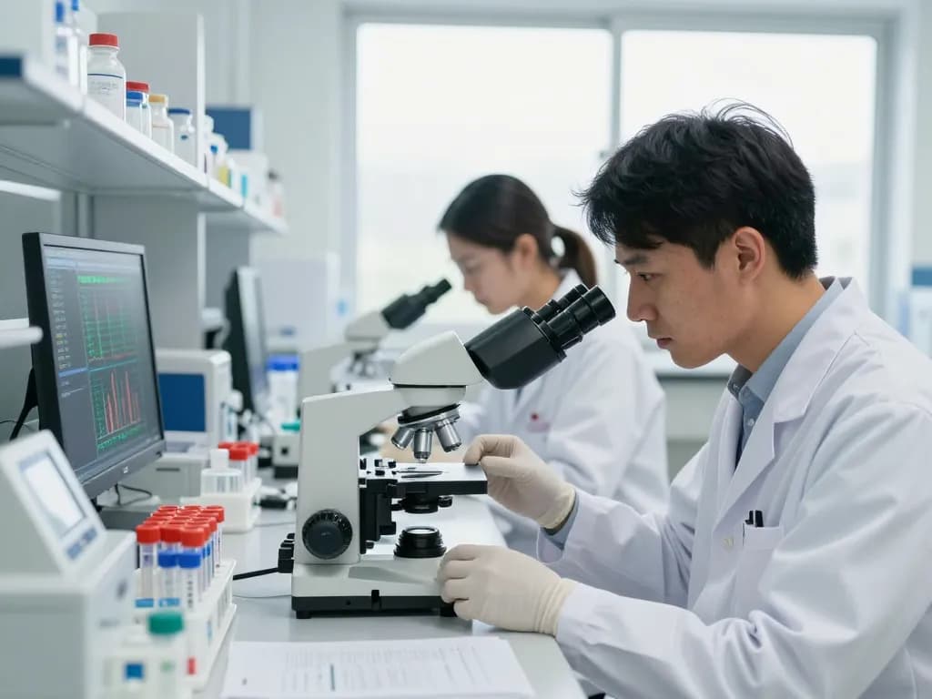 Researcher analyzing samples for mb66 antiviral treatments in a bright lab environment.