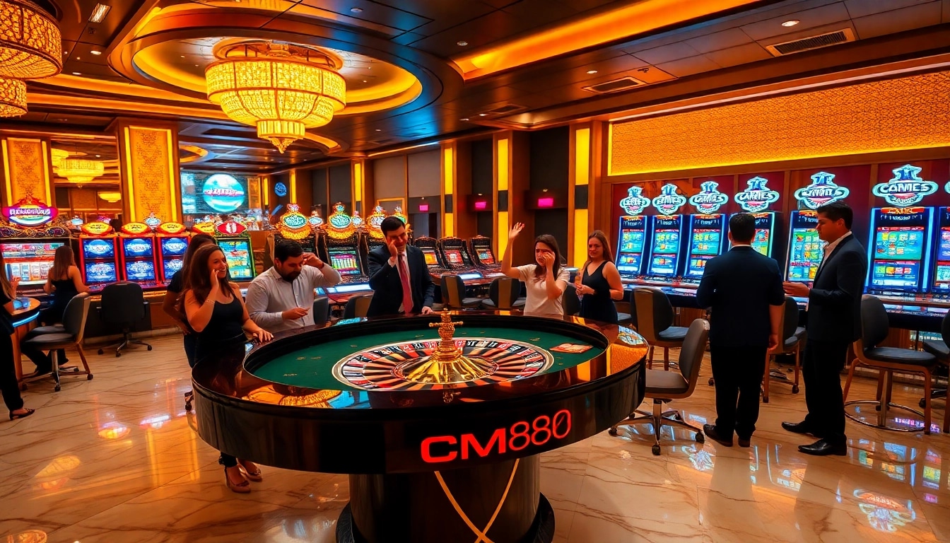 CM88 themed casino scene with roulette table and players enjoying the luxury of gambling.