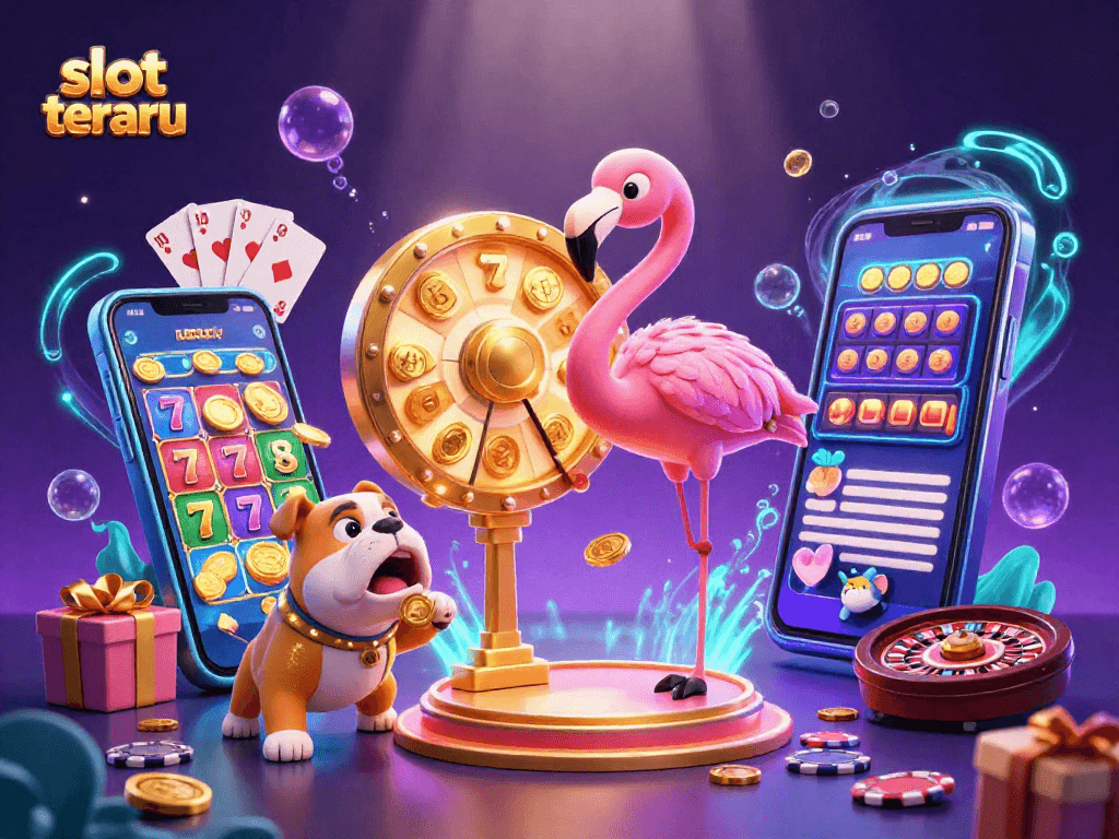 Spin the slot terbaru prize wheel with a virtual game show flair, featuring charming cartoon characters and sparkling casino elements.
