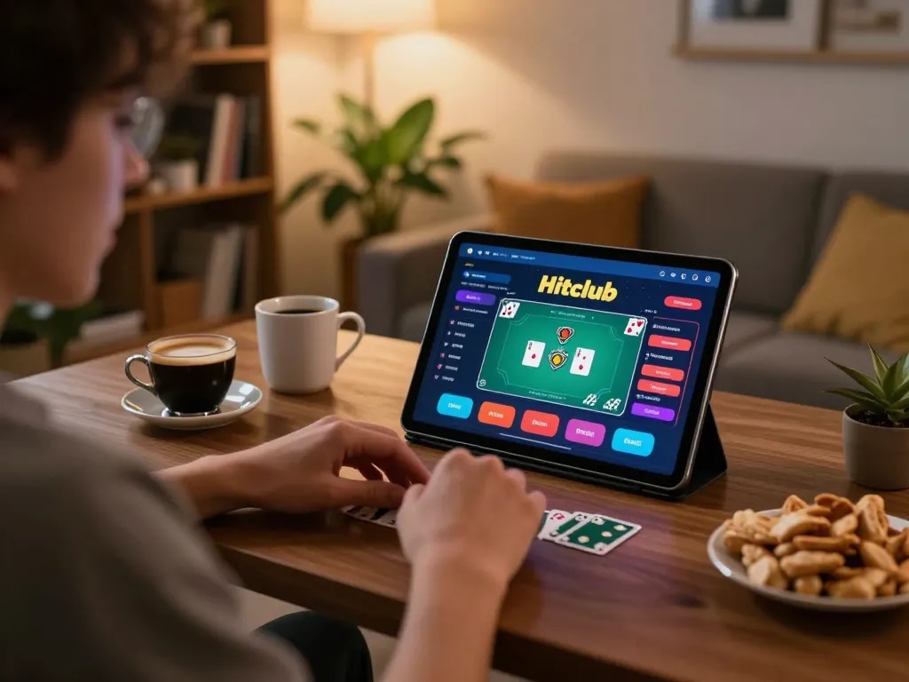Engaging with the Hitclub app for an exciting online gaming session at home.