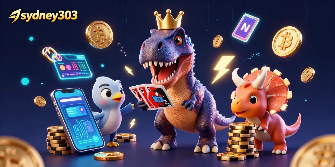 Gambarlah sydney303 dalam skenario kasino yang menyenangkan, penuh warna dan elemen digital.