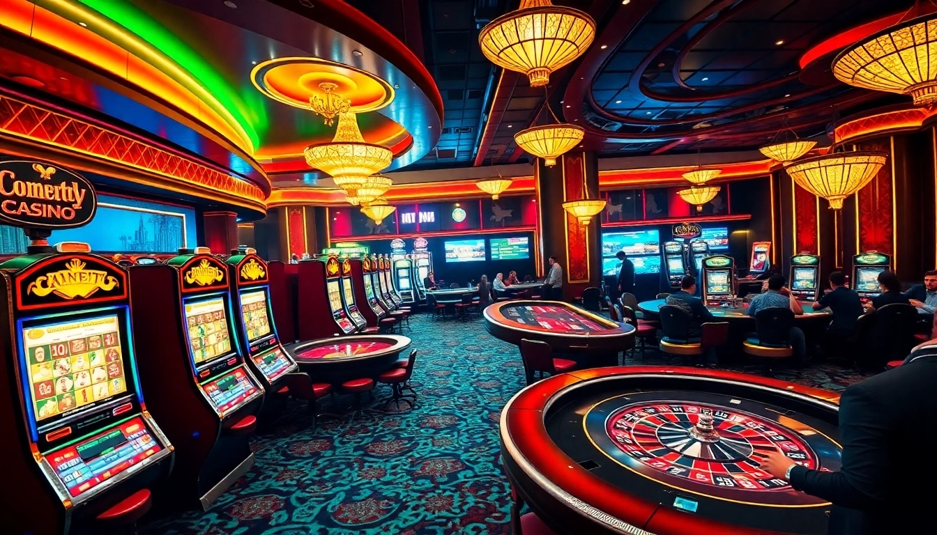 Experience the excitement of OK8386's vibrant casino atmosphere with lively tables and slot machines.