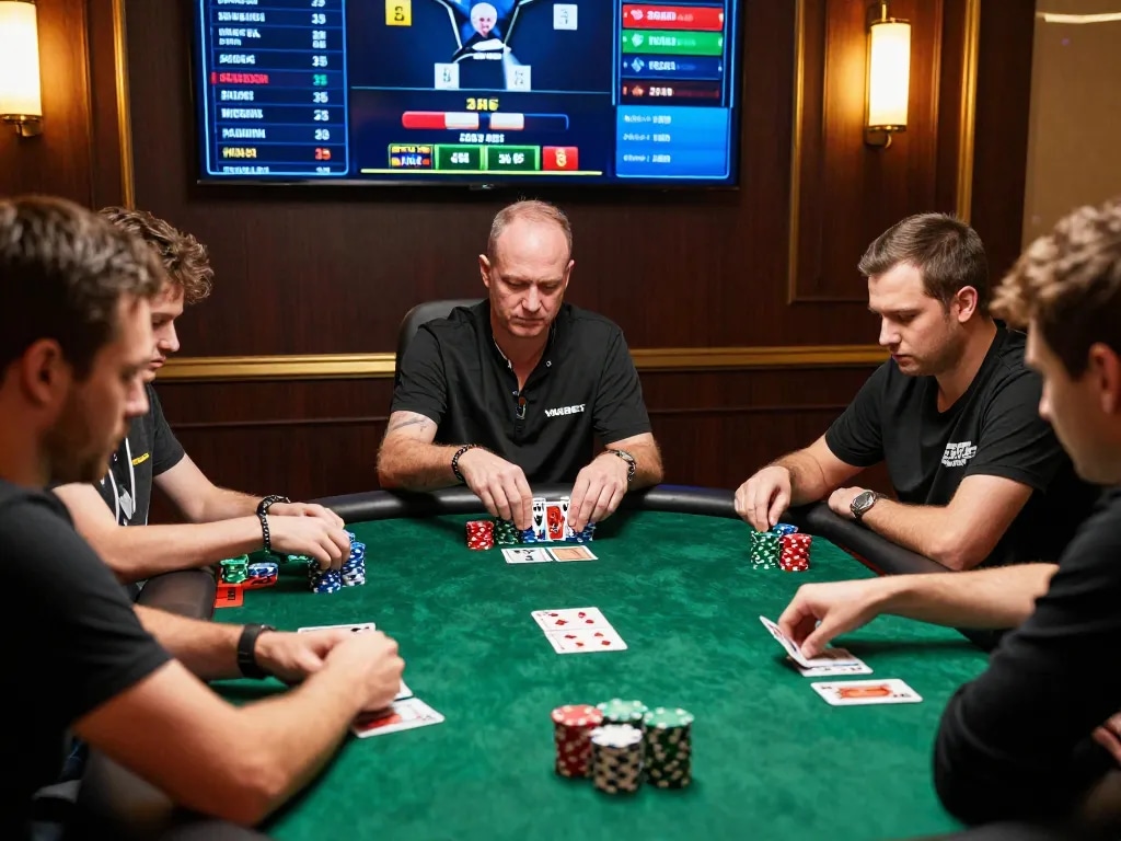 Engage with high-stakes poker gameplay on https://vaobet.locker/, featuring focused players and a professional dealer.