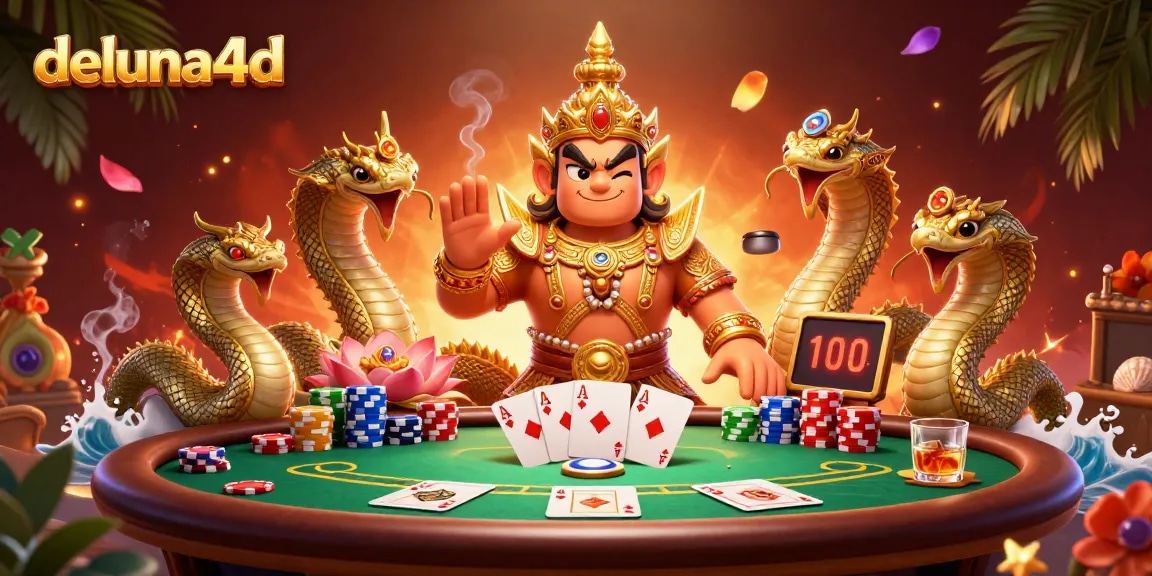 Interact with deluna4d's engaging 3D scene featuring a guardian and poker excitement.