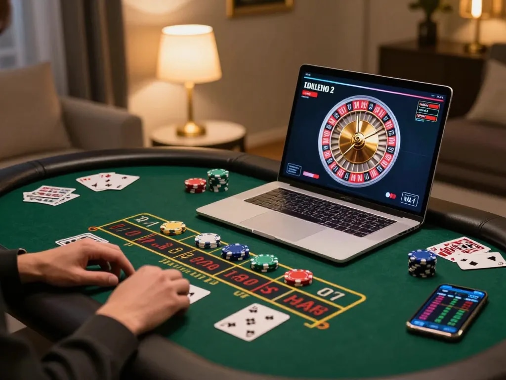 Engaging in a strategic online bet at SC88 while enjoying a cozy home setting with live dealer games.