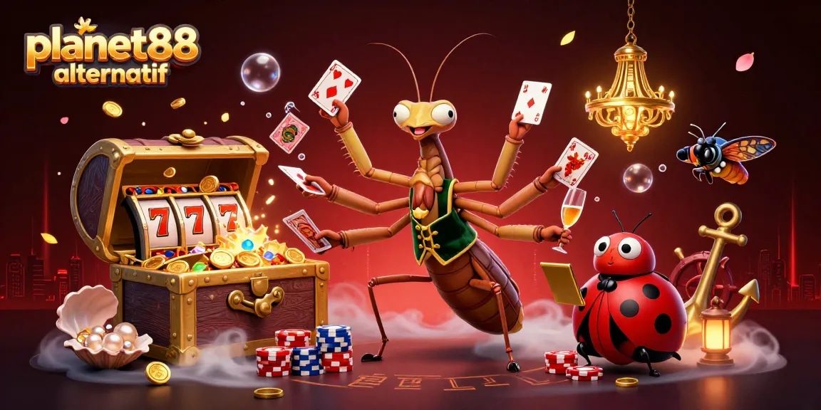 Win big with planet88 alternatif at online slots surrounded by vibrant 3D casino elements.
