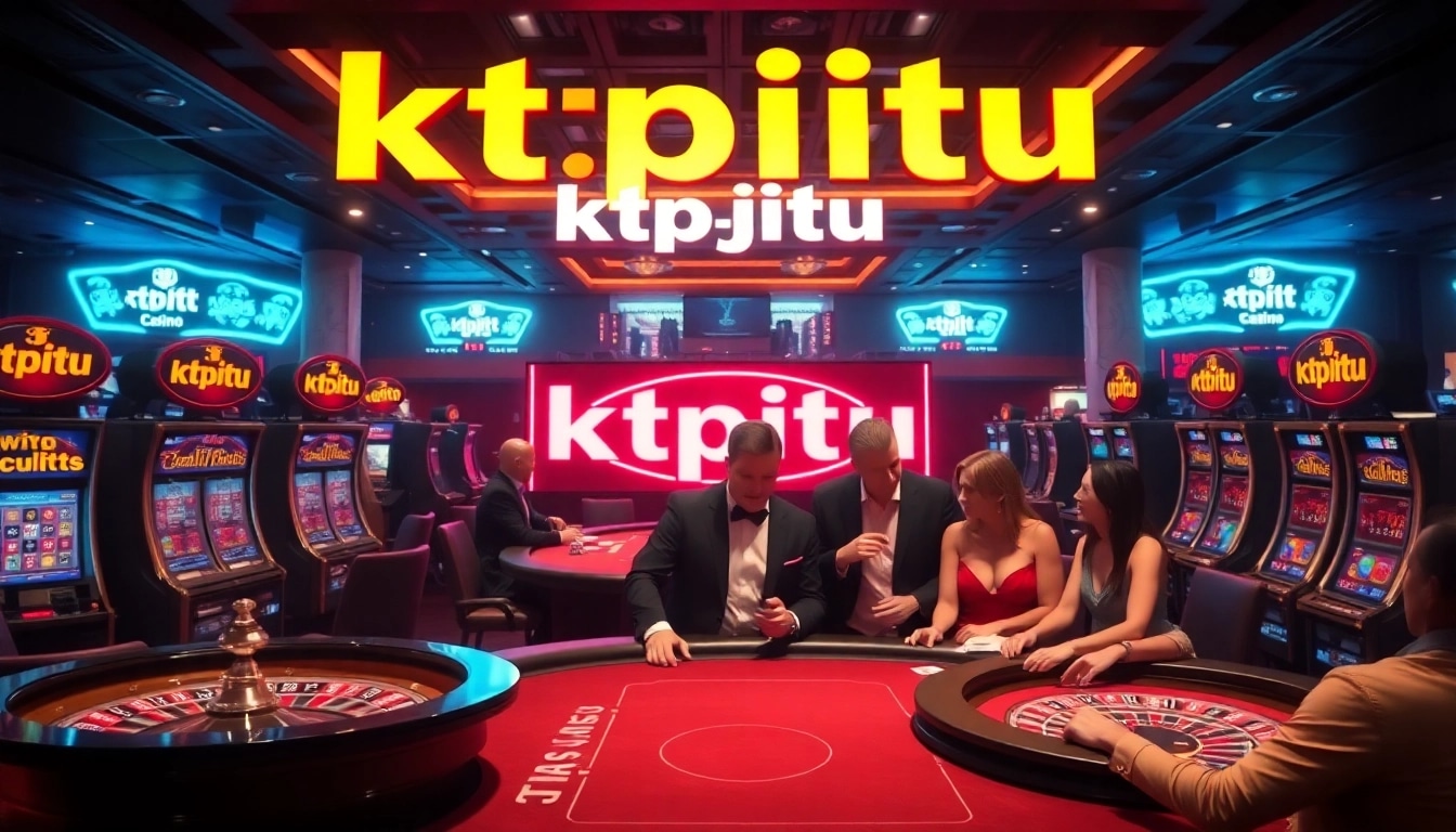 Players enjoying high-stakes games at a luxurious "ktpjitu" casino, showcasing excitement and glamour.