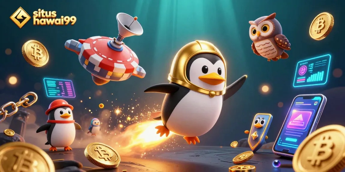 Experience thrilling gaming action with situs hawai99's dynamic online gambling scene featuring a vibrant penguin and casino elements.