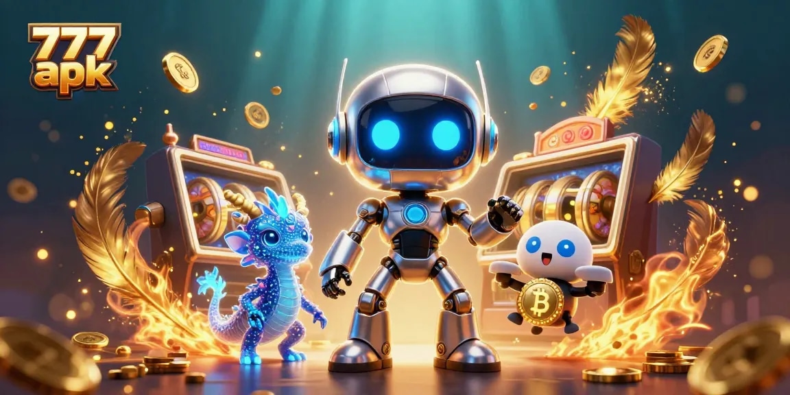 Spin the slots with 777 apk in this vibrant 3D casino illustration showcasing exciting gameplay.