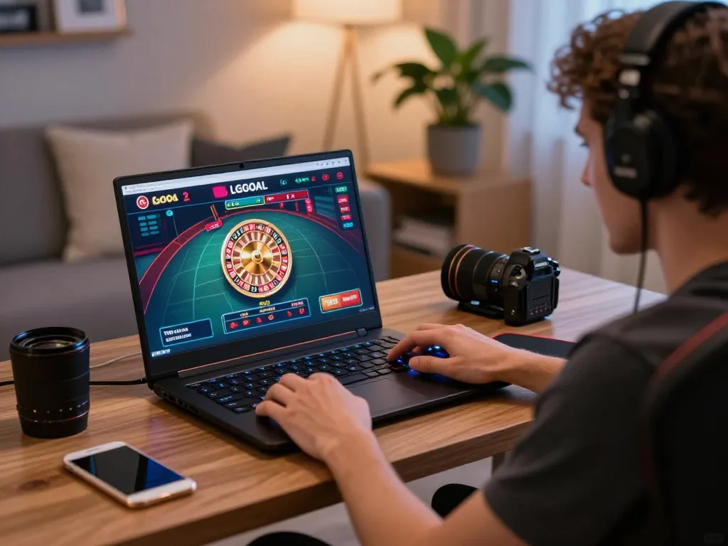 Player engaged in LGOGOAL online casino gameplay from a modern home setup.