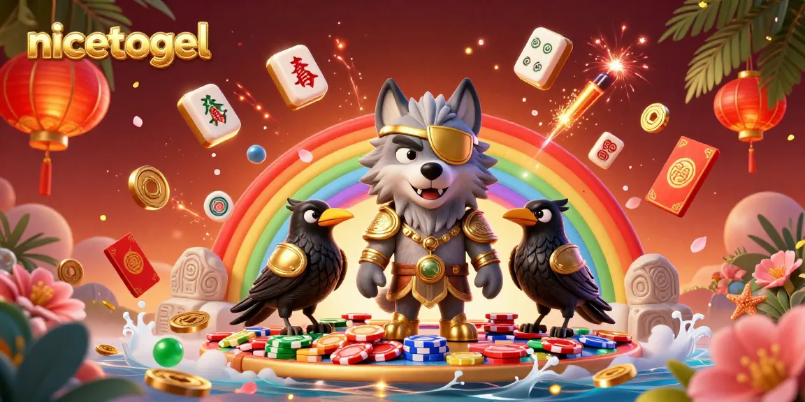 Experience the excitement of nicetogel with Odin and mythic ravens amidst casino chips and vibrant festival elements.