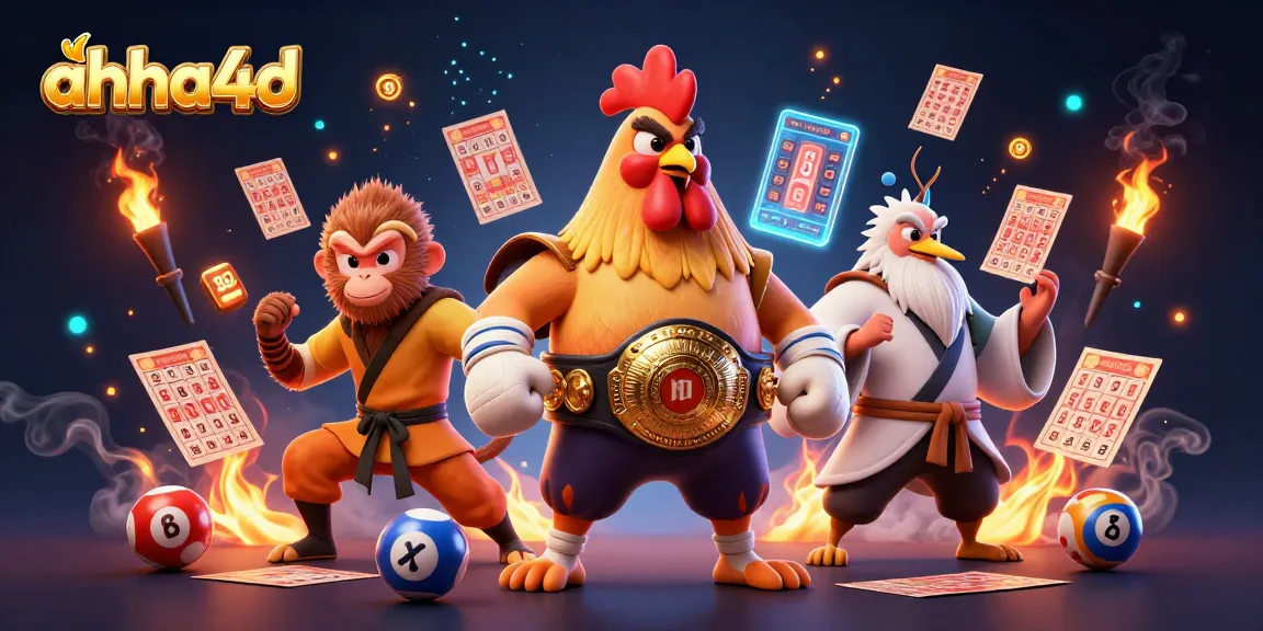 Experience excitement with ahha4d as the Muay Thai rooster and Shaolin monkey celebrate a successful lottery draw.