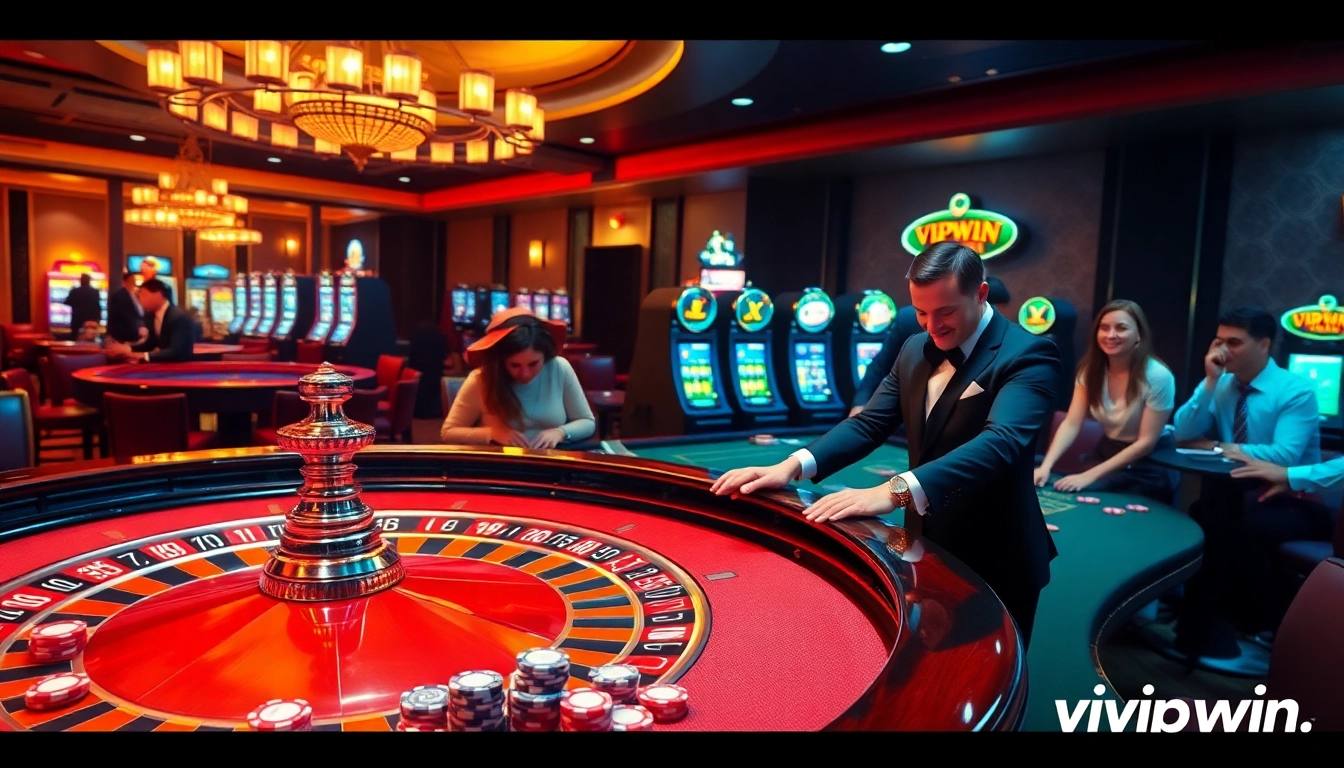 Players engaging at the luxurious vipwin casino roulette table, showcasing excitement and gaming strategy.
