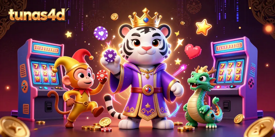 Experience the excitement of tunas4d with a vibrant scene of 3D characters playing slot games.