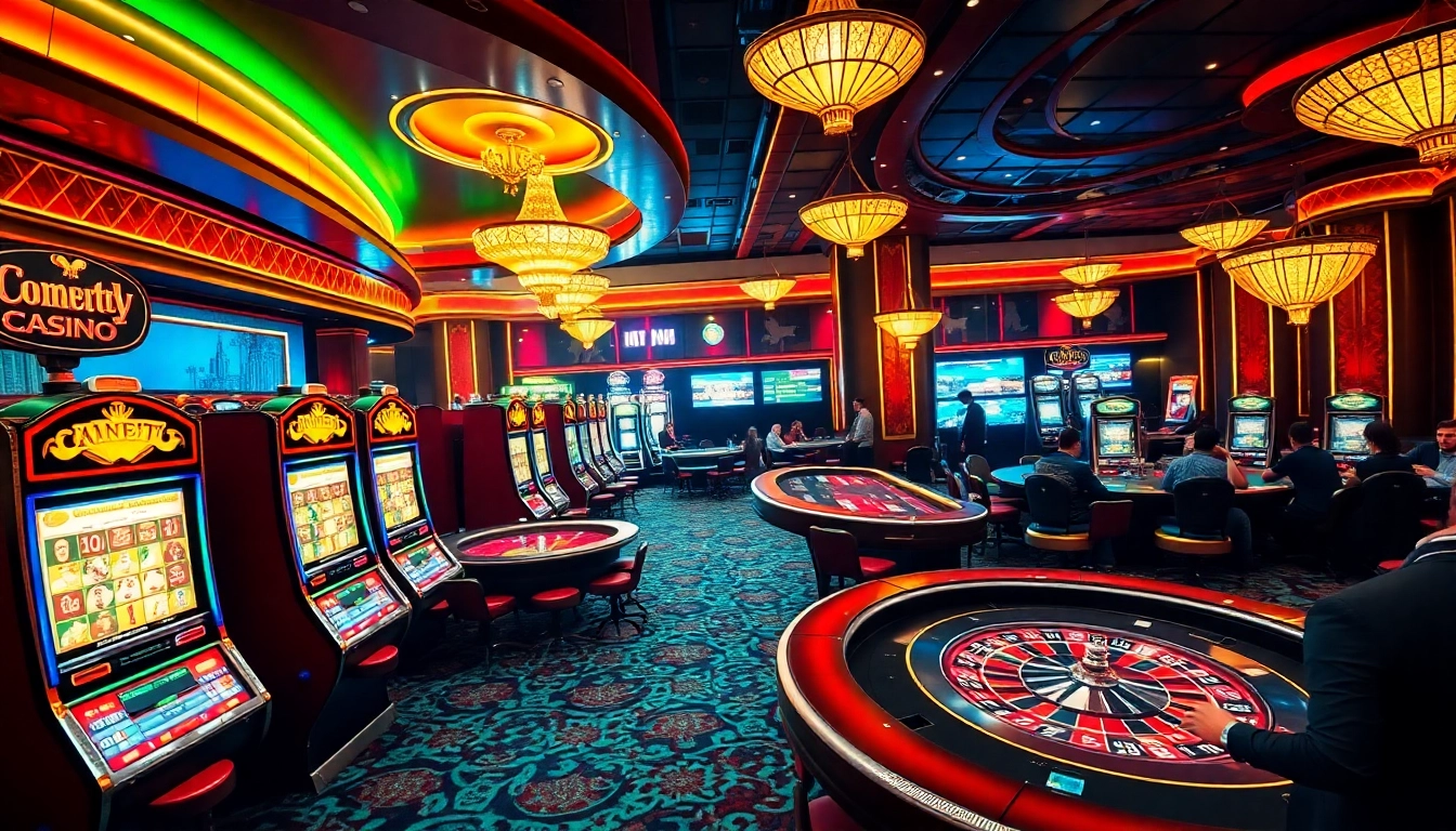 Experience the excitement of OK8386's vibrant casino atmosphere with lively tables and slot machines.