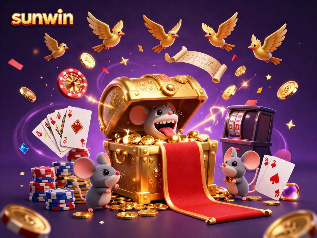Experience the thrill of winning at sunwin with vibrant casino elements and engaging 3D designs.