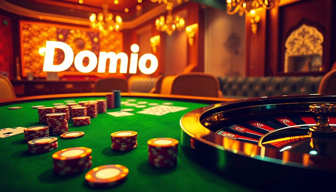 Experience the excitement of Dominoqiu with vibrant poker chips and modern digital interface.