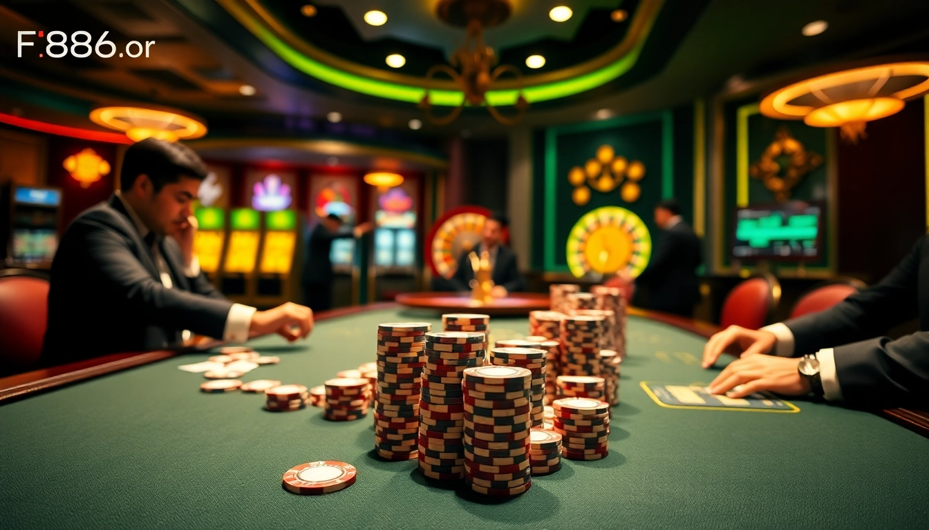 Experience high-stakes poker excitement at https://fb886.org/ with players engaged and chips stacked high.