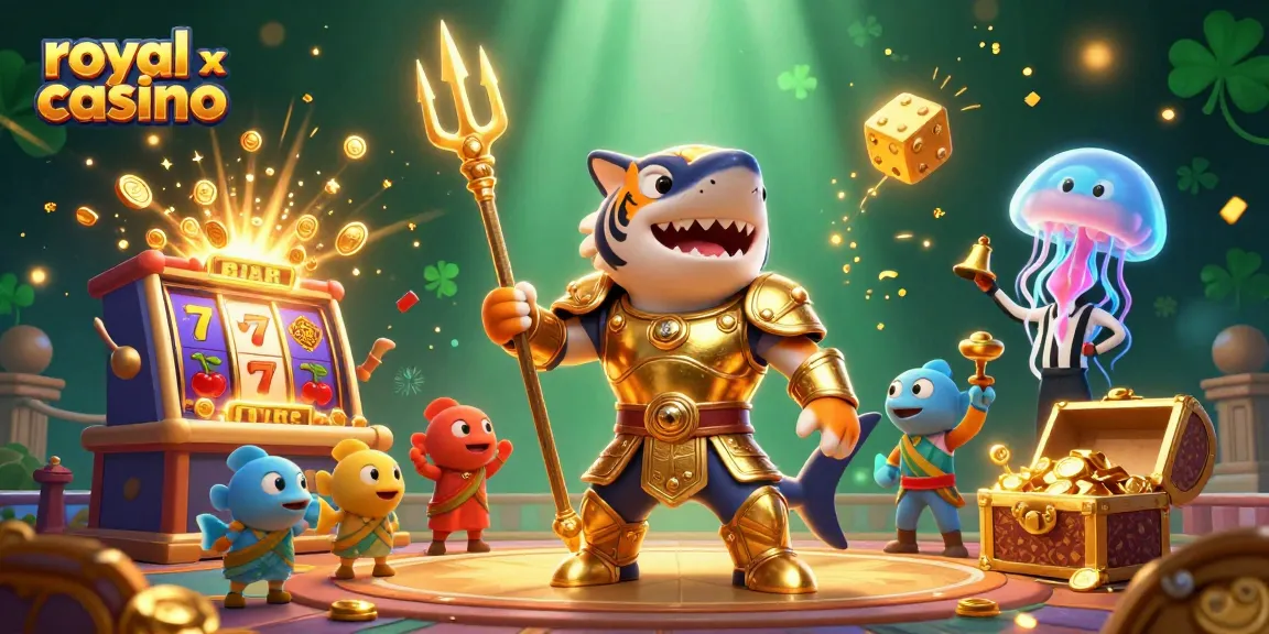 Experience thrilling gameplay with royal x casino's vibrant fun and jackpot excitement in this immersive 3D illustration.