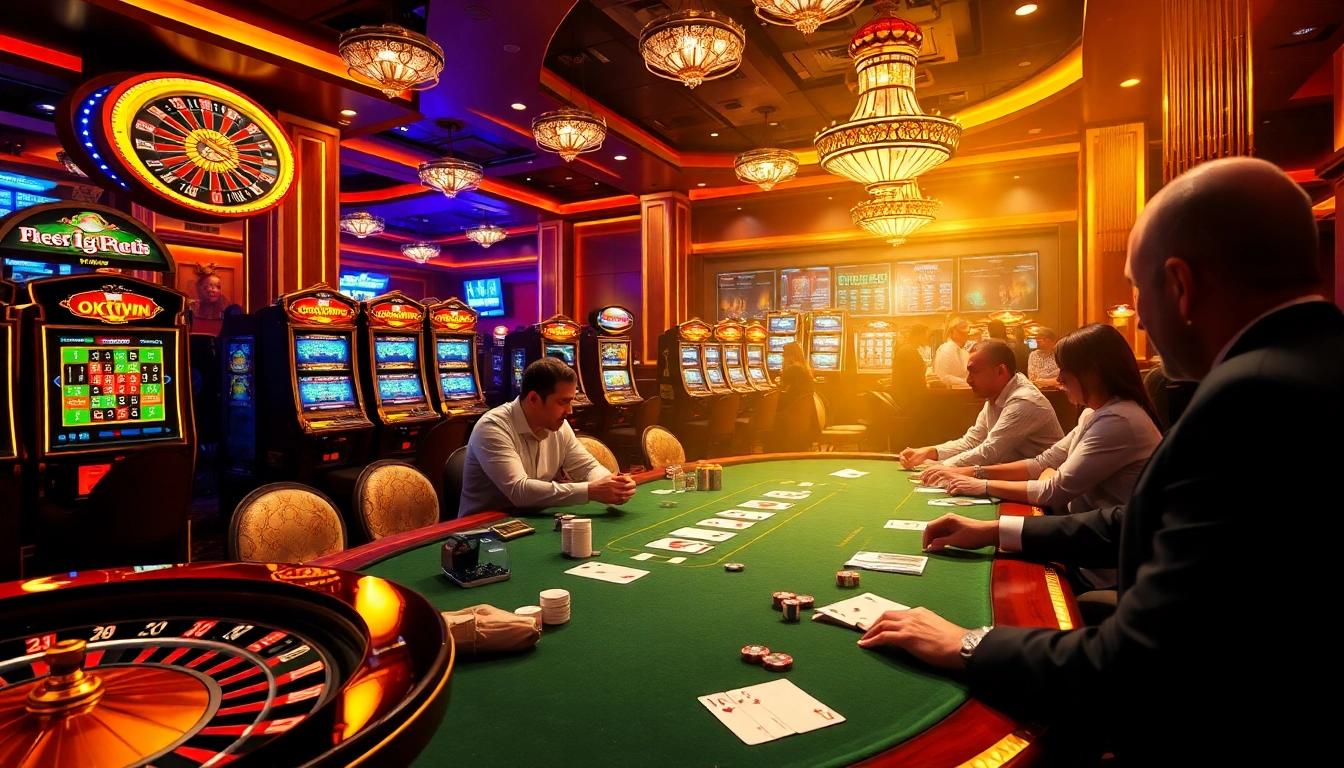 Engage with the excitement of okwin’s online casino, featuring players at a vibrant poker table.