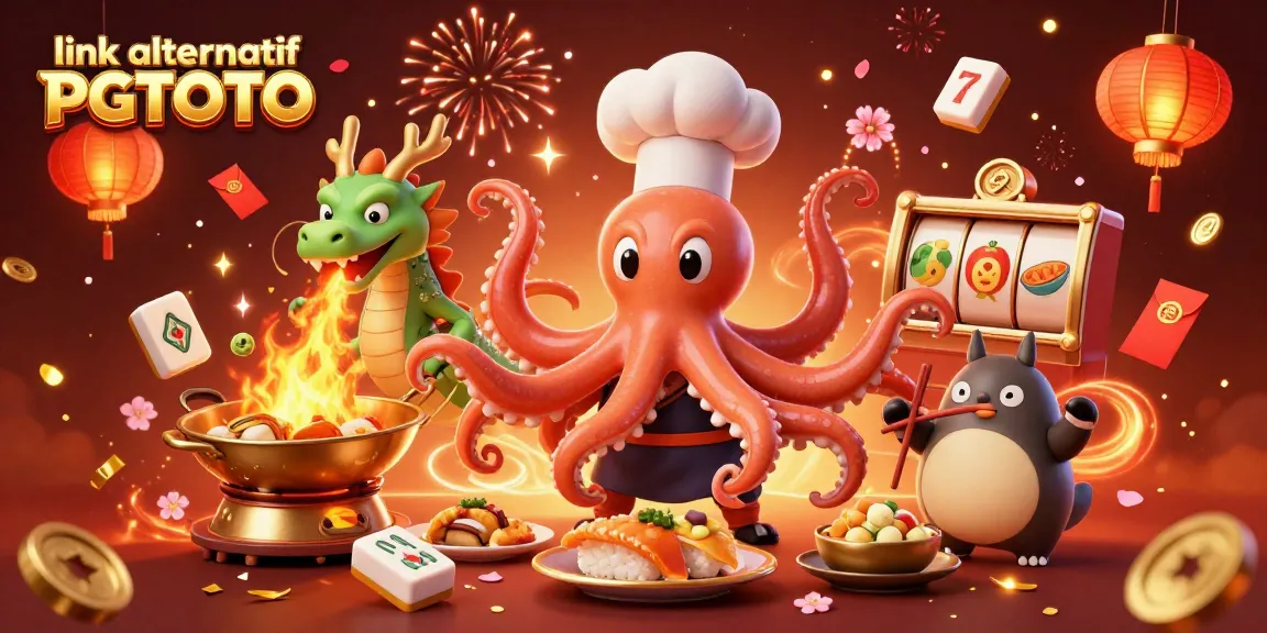 Experience the excitement of link alternatif PGTOTO with vibrant 3D casino-themed digital illustration featuring lucky symbols and characters.