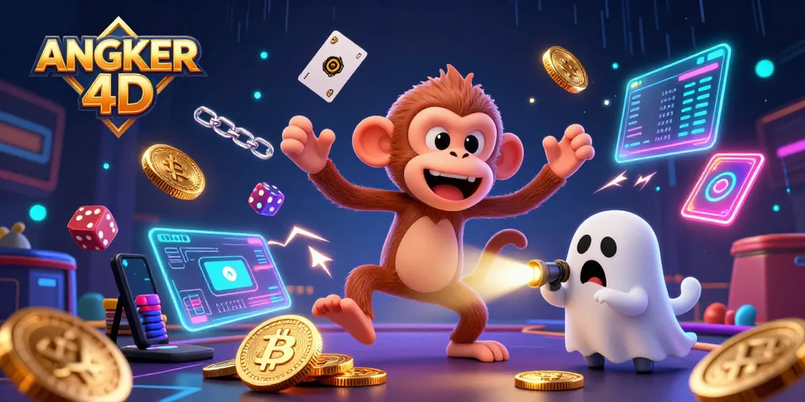 Experience thrilling wins with ANGKER 4D in this vibrant online casino scene featuring magical characters.