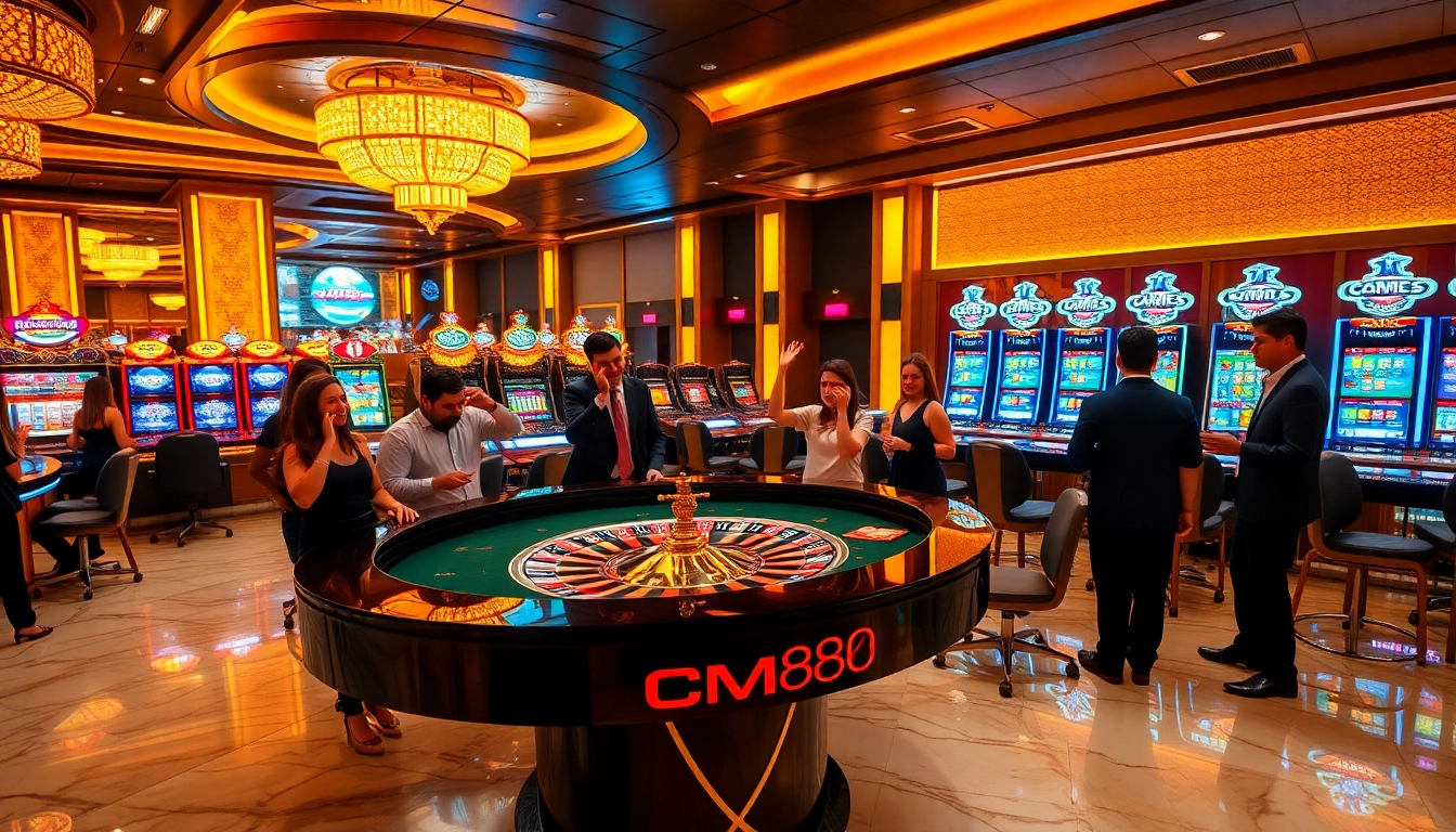 CM88 themed casino scene with roulette table and players enjoying the luxury of gambling.