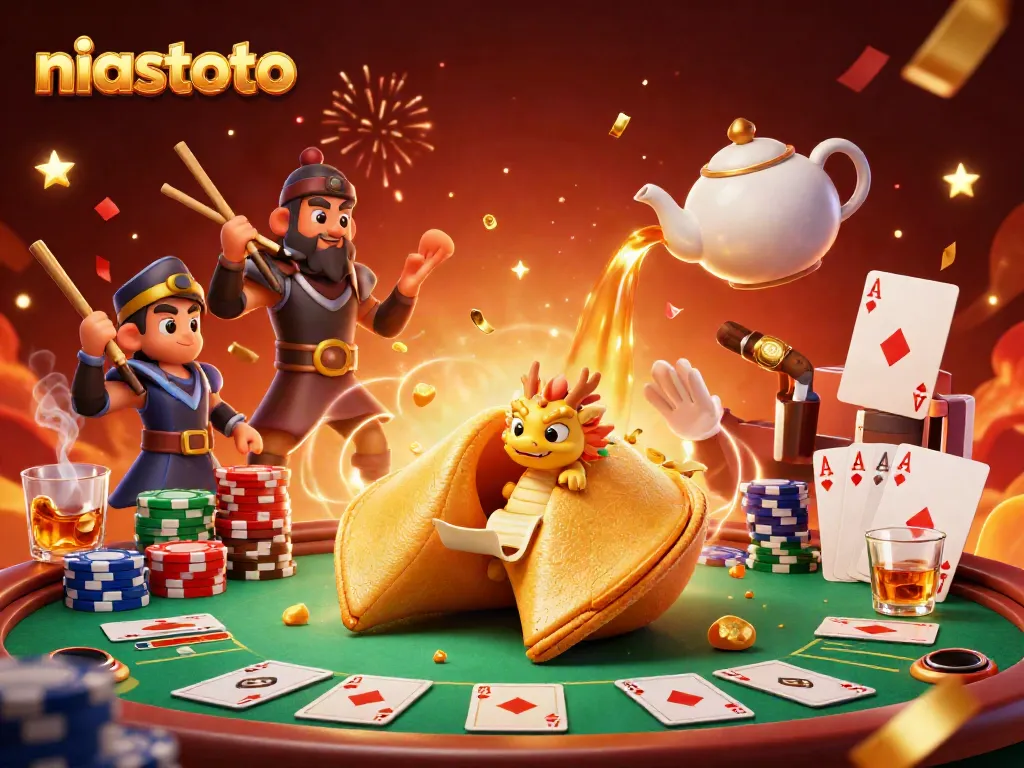 Play slots with niastoto featuring a dragon, fortune cookie, and poker elements