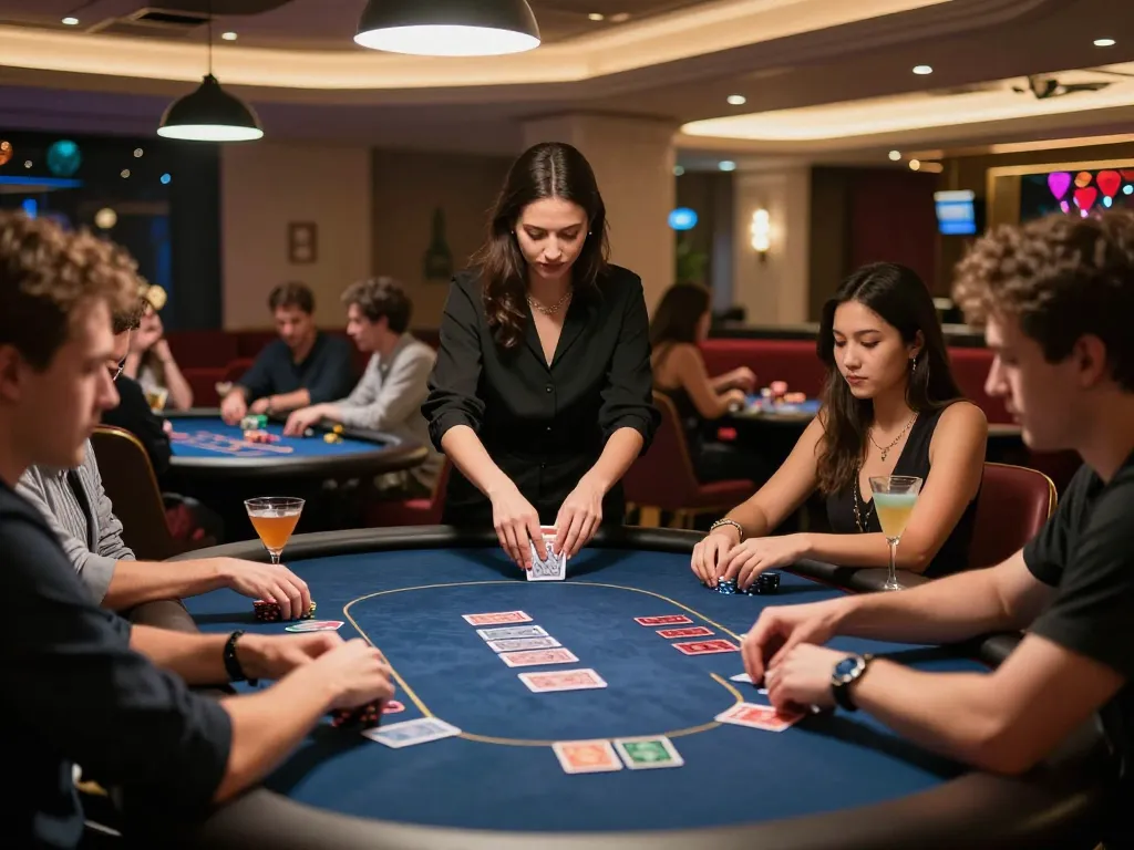 Players engaged in a high-stakes poker game in a luxurious casino setting, emphasizing mpoid gaming strategies.