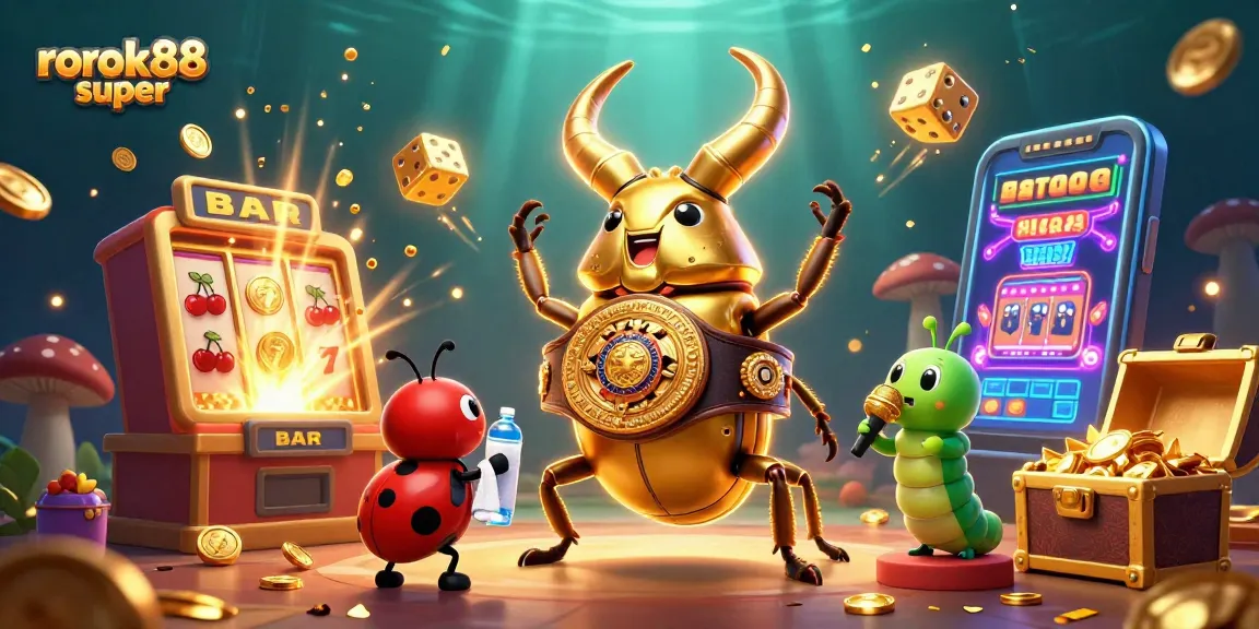 Engage with the thrilling rokok88 super gaming scene, showcasing vibrant characters and dynamic casino elements.
