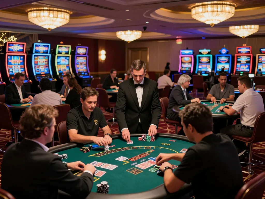 IDCASH88 players engaging at blackjack tables in a luxurious casino environment.