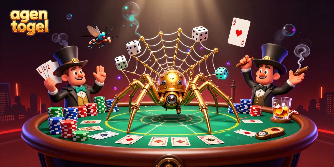 Menang taruhan agen togel dengan 3D kartun laba-laba steampunk yang menganyam jaring emas.