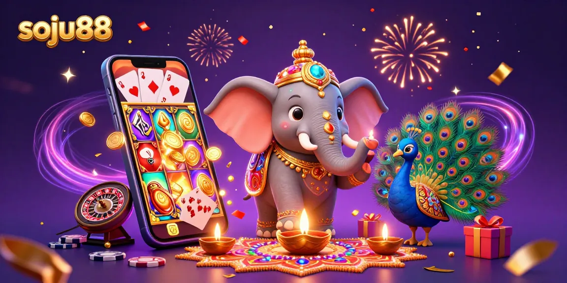 Experience thrilling slots with soju88 in a vibrant 3D casino celebration scene filled with excitement.
