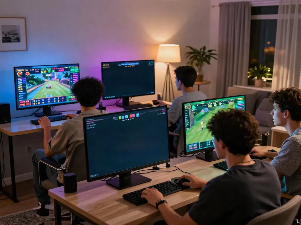 Exciting online betting experience with friends engaging in unsurtoto in a lively living room atmosphere.