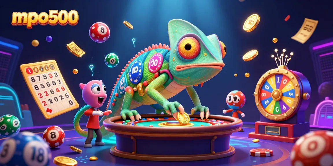 Mpo500 menampilkan kasino simbol dengan karakter chameleon yang mempesona dan benda permainan dinamis.