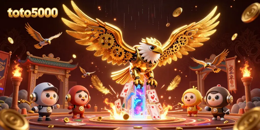 Win big with toto5000 while diving into an epic casino adventure filled with holographic playing cards and golden elements.