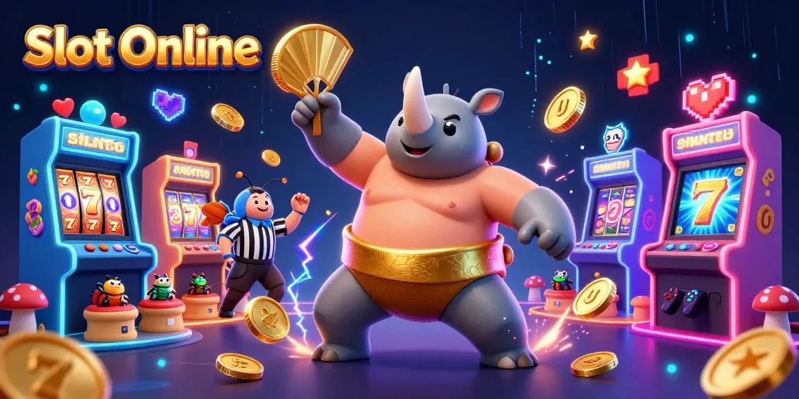 Engage in Slot Online excitement with vibrant arcade machines and a heroic beetle champion.