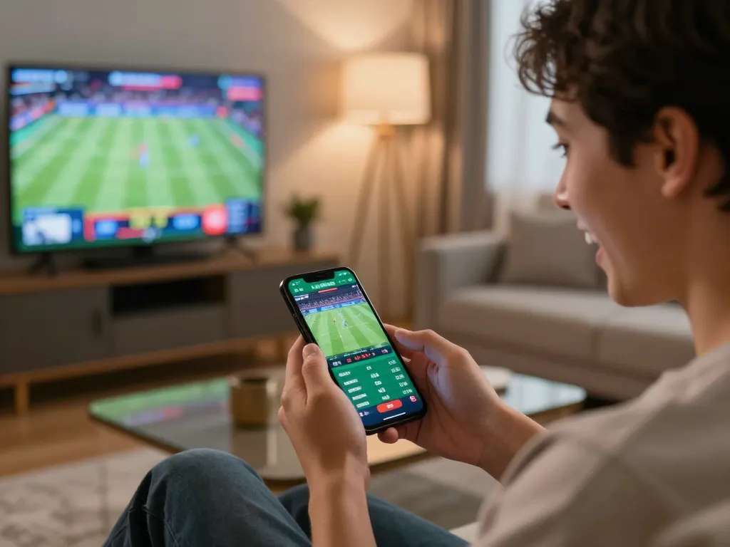 Engaging user betting on LC88 sports app, showcasing strategic online gambling environment