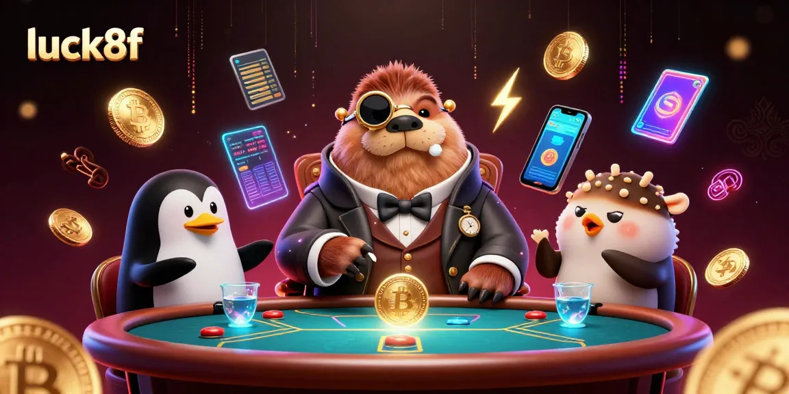 Experience high stakes with luck8f at an underwater poker scene featuring a jolly walrus and unique characters.