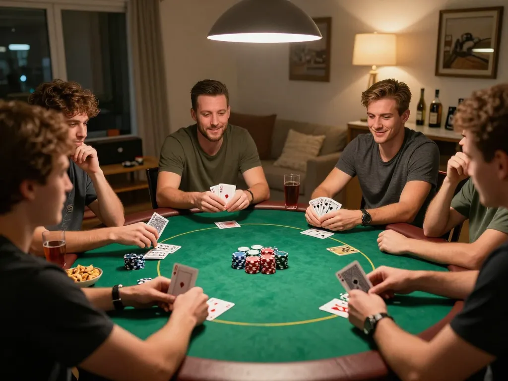 Witness the sure win strategy during a friendly poker game night with friends, as excitement fills the room.