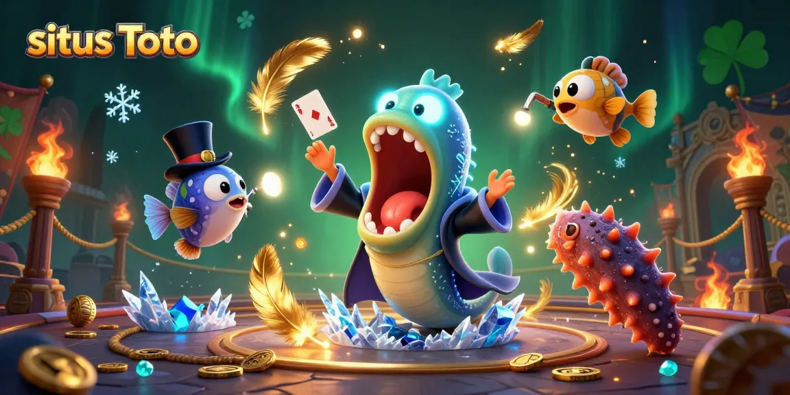 Experience the magic of situs Toto with a spectacular casino-themed illustration featuring a guppy magician.