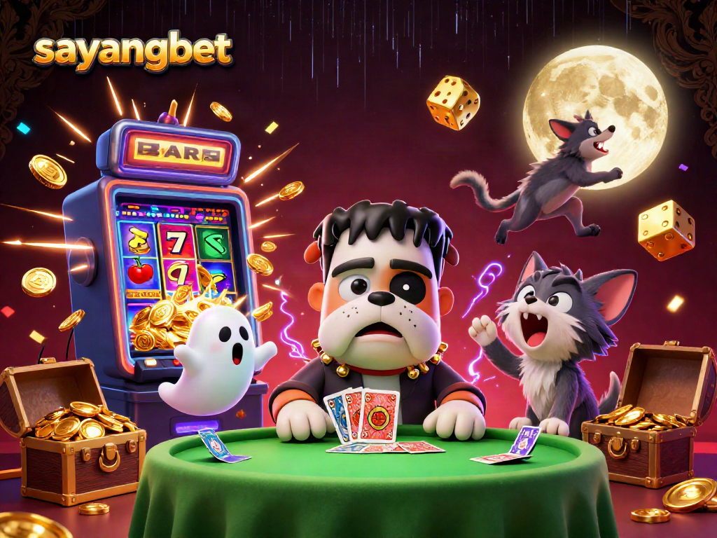 Engage in exhilarating gameplay at sayangbet with a vibrant 3D illustration featuring unique gambling characters.