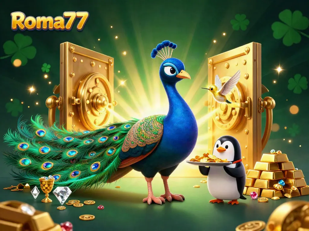 Engage in exciting Roma77 gaming with vibrant characters, jewels, and treasures!
