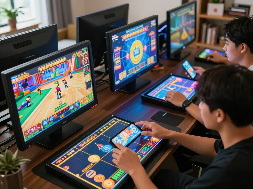 Pemain yang terlibat merencanakan strategi selama sesi Bandar Togel Slot dengan layar cerah di permainan rumah.