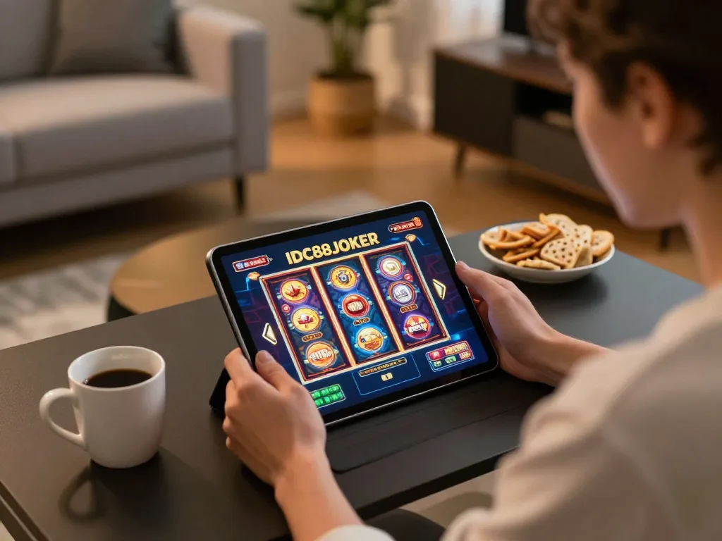Engaging gameplay on IDC88JOKER slot machines in a cozy home setting