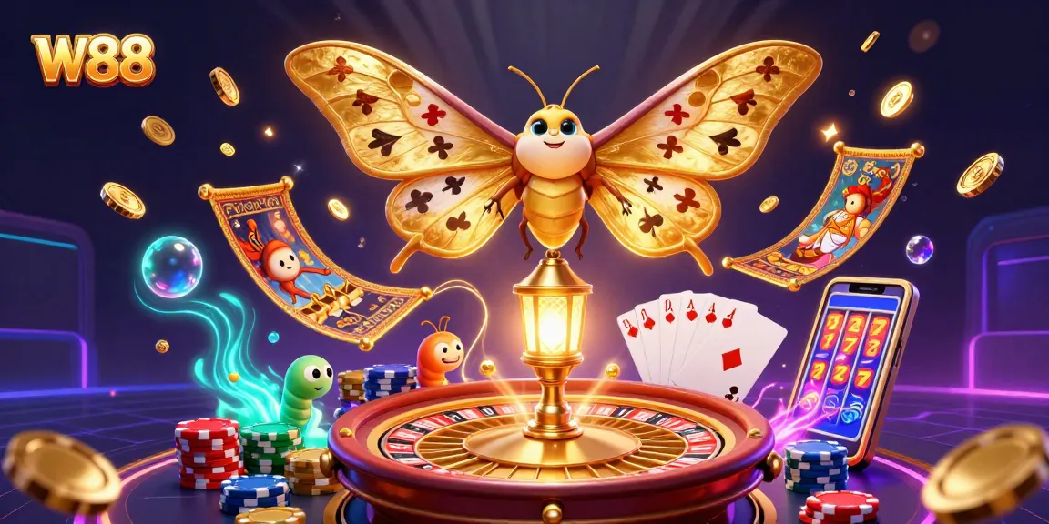 Experience the excitement of W88 casino with a vibrant digital illustration showcasing lively gaming elements and characters.