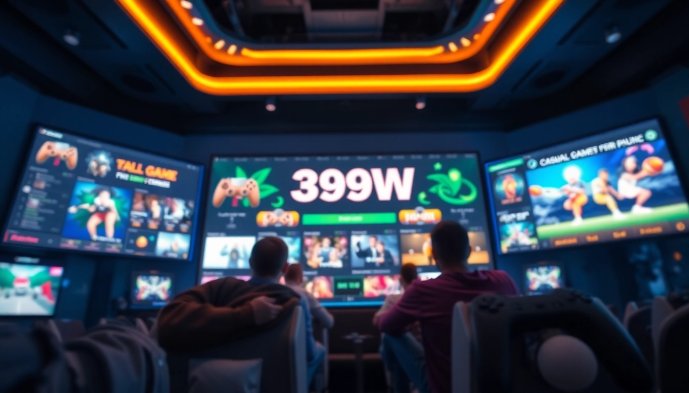 Engaging visual of the 399W online gaming interface, highlighting collaborative playlists and casual games.
