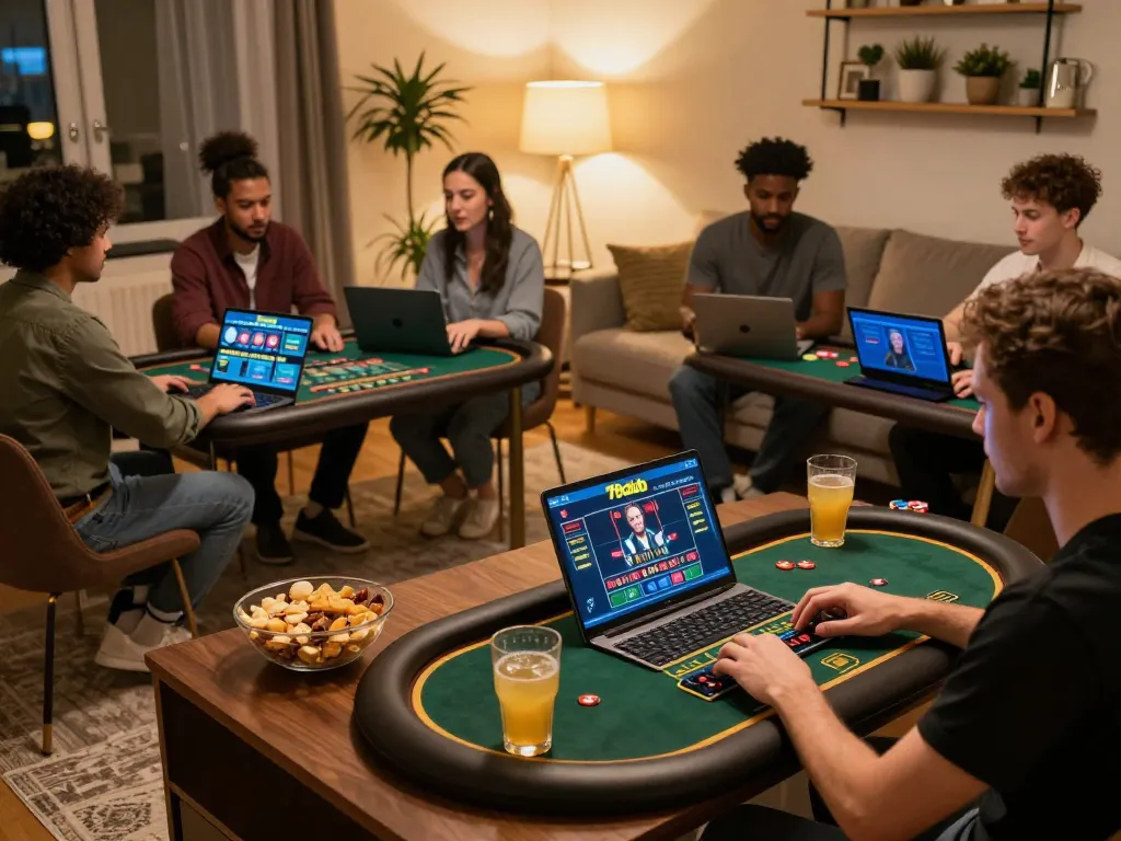 Players enjoying live dealer games at 79club from the comfort of home, showcasing interactive online gaming experience.