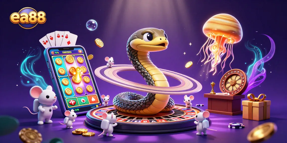ea88 featuring an astronaut mice betting on a cosmic roulette wheel with colorful slot games around