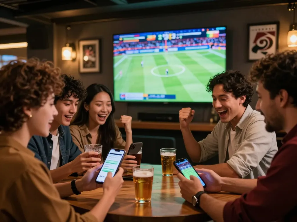 Friends placing bets and celebrating wins with 789bet during a thrilling live sports game